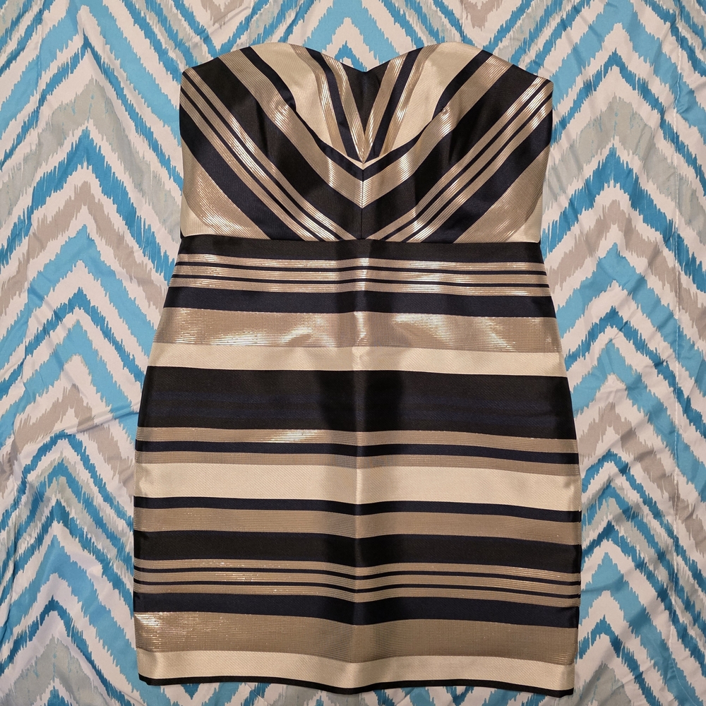 Ann Taylor Blue and White Strapless Sheath Dress